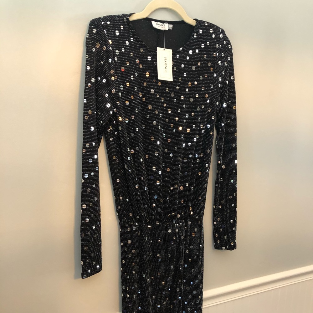 Tall sequin midi dress with shoulder pads ASOS new